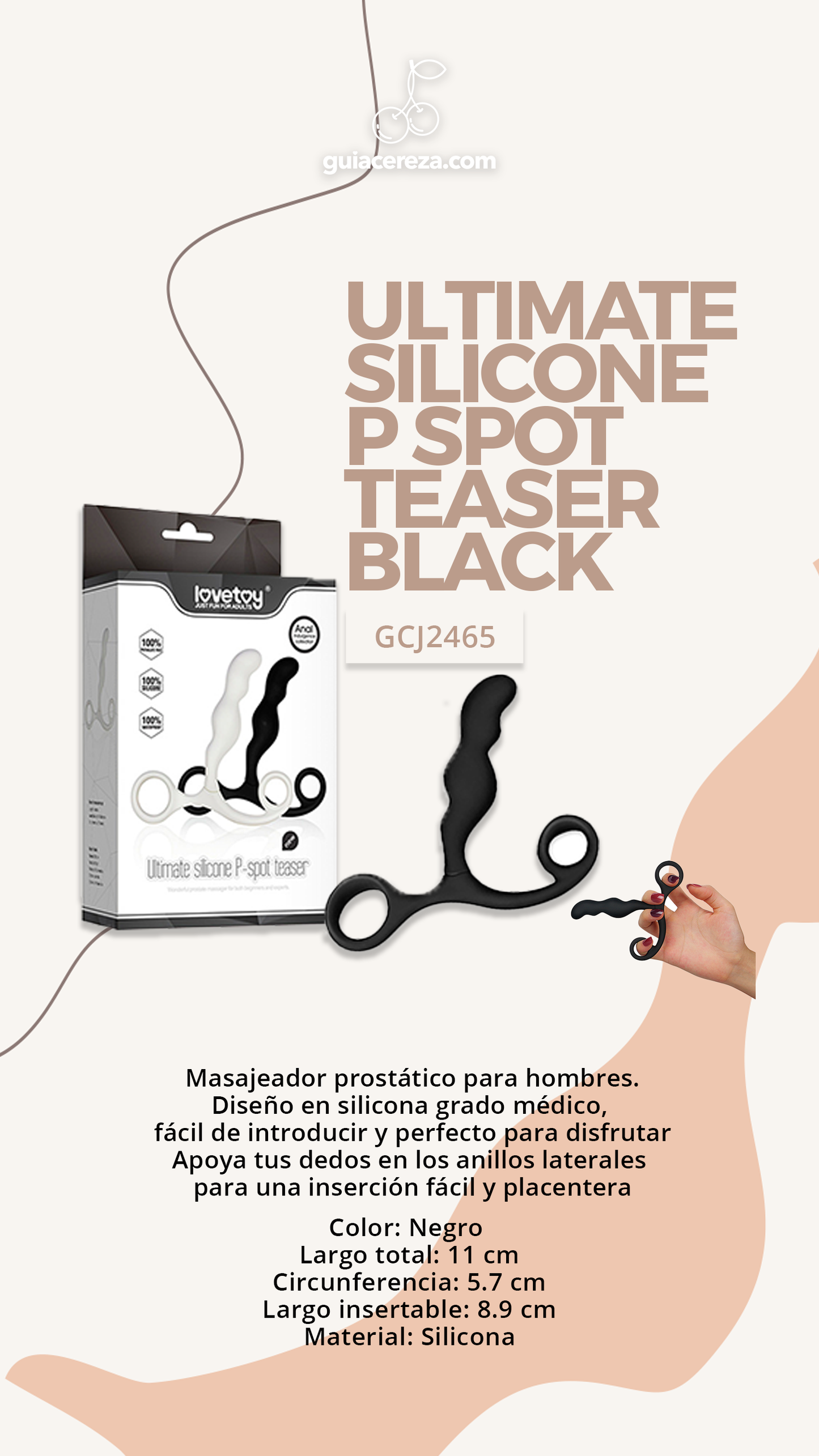 Estimulador de Próstata Ultimate Black de 11 cm en Silicona Médica