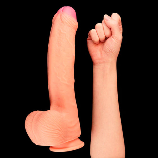 Dildo Realista de Silicona 28 cm con Doble Capa y Ventosa – Ultra Flexible y Texturizado
