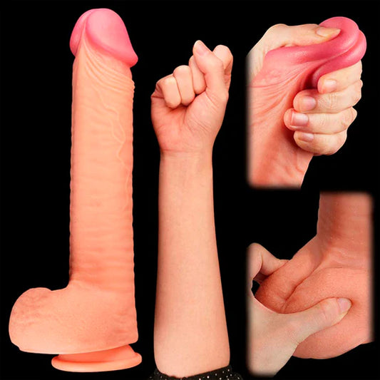 Dildo realista de silicona Lovetoy 30,5 cm con doble capa y ventosa potente