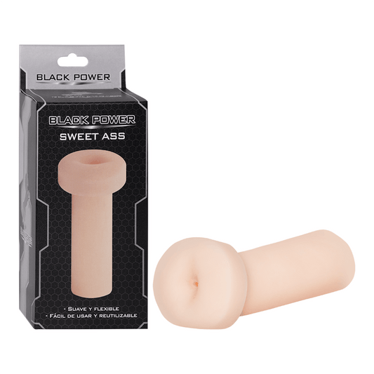Masturbador masculino Sweet Ass junto a su caja original, destacando su diseño realista y material suave.