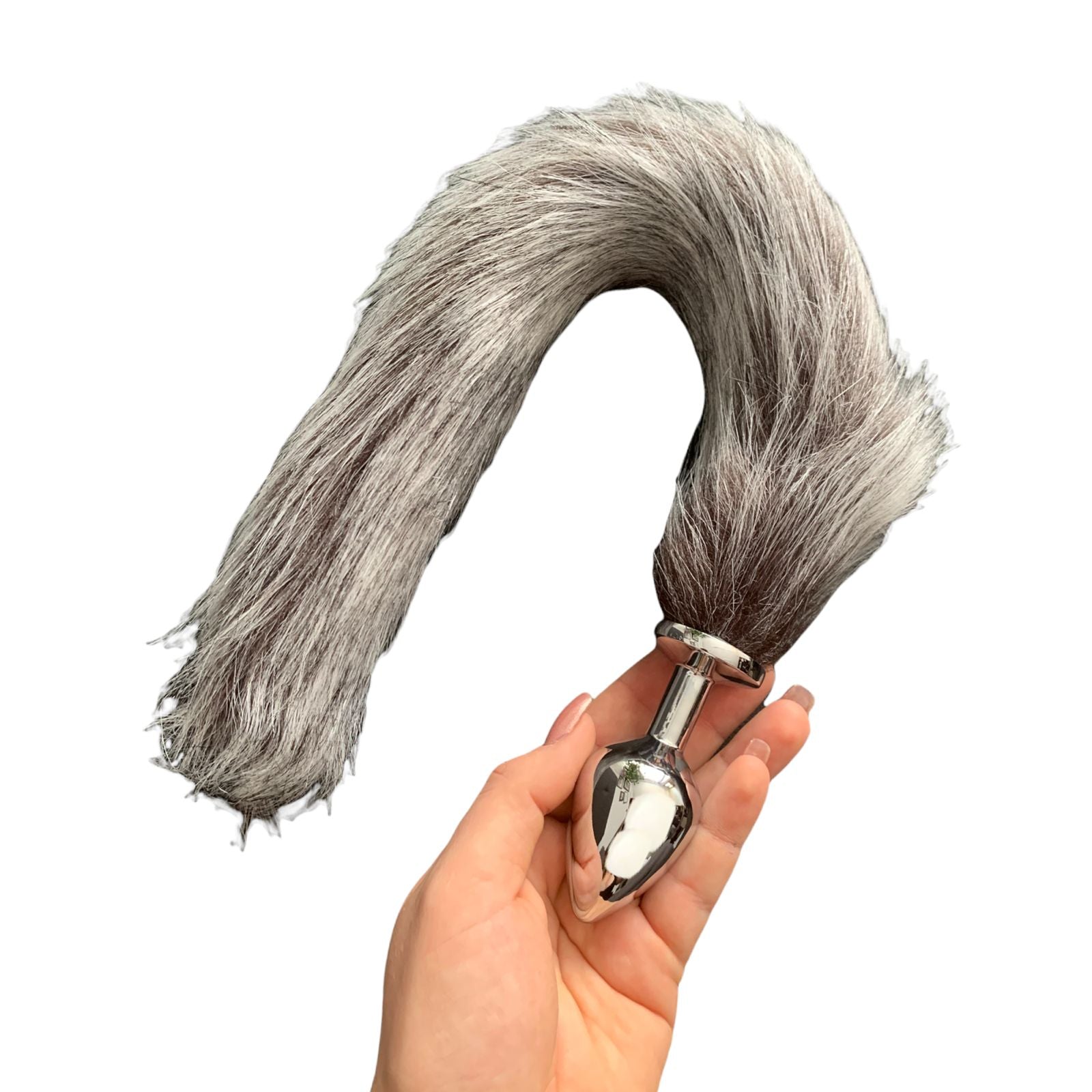 cola de zorro con plug color gris